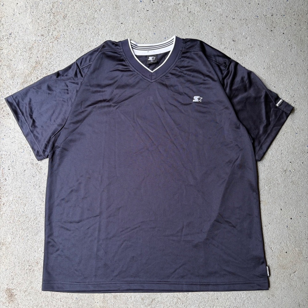 Vintage Starter Mens Mesh Jersey V-Neck Short Sleeve Shirt Black XL